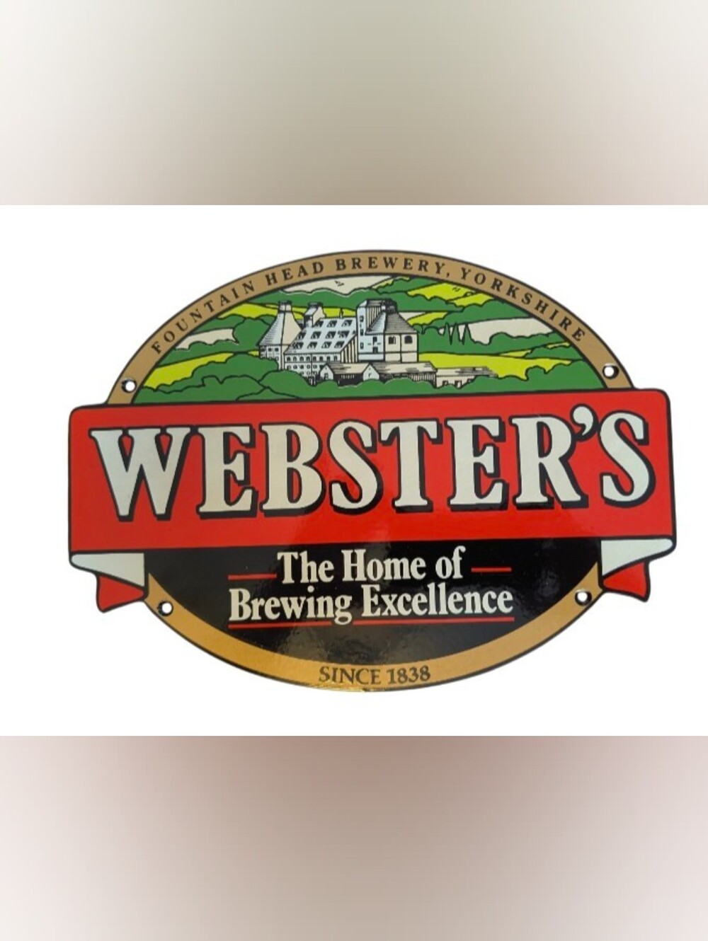 Websters Brewery Fountain Head Yorkshire Glass Advertising Sign Plaque
